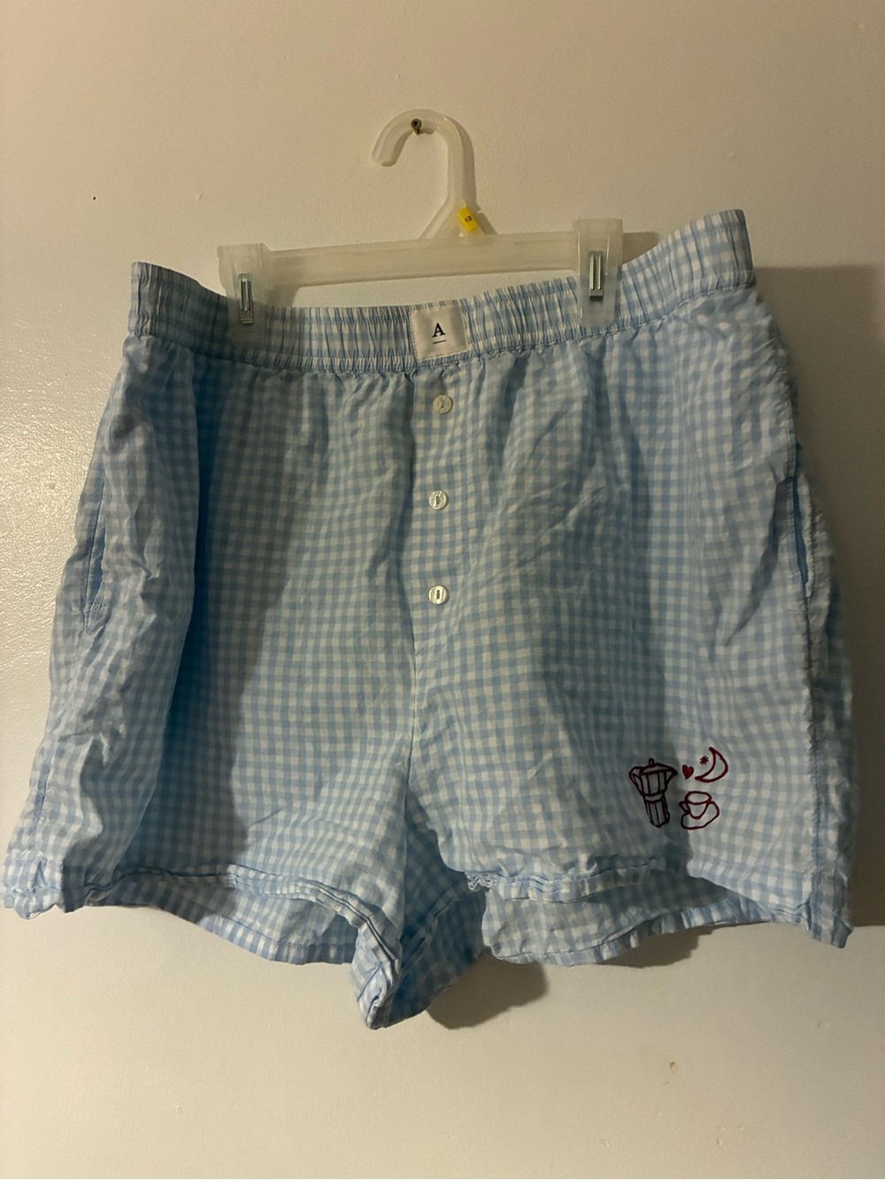 Anthropologie Dora Horvath Blue Gingham Pajama Lounge Shorts XL